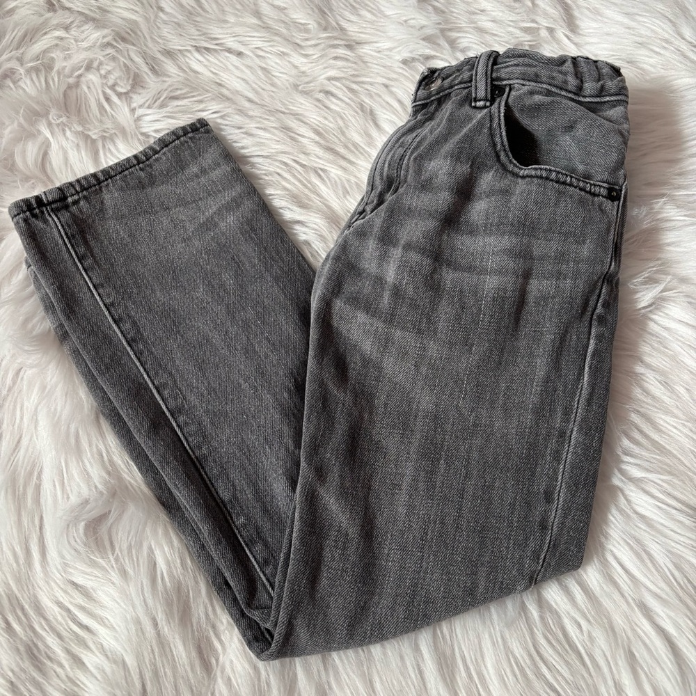 Gap Kids Boys Size 8 Gray Straight Leg Jeans Elastic Waist Zipper Close Denim